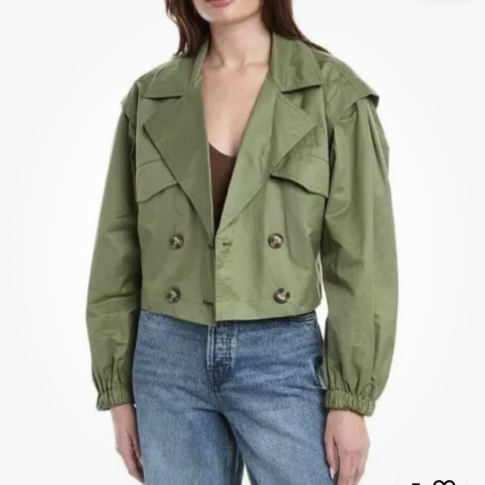 Free People Looking Glass Trench Coat Womens Large Green Double Breasted NWOT